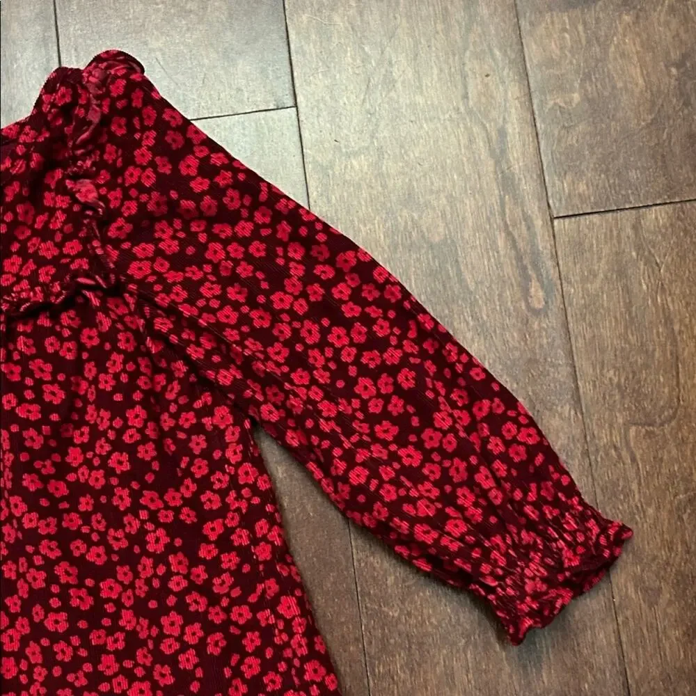 GAP Kid’s Red Floral Corduroy Tiered Dress, Perfect for Fall, Size 4T
